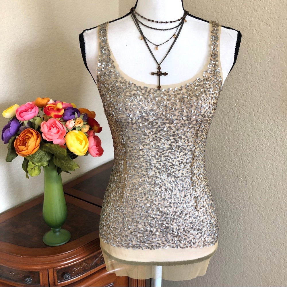 2For $20 Wet Seal Silver Sequin and Gold Mesh Tank - Picture 1 of 8